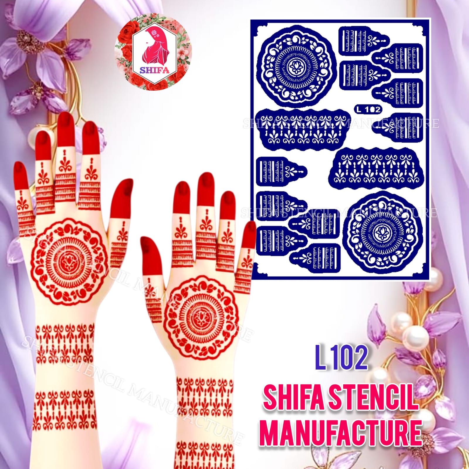 L102 – Regal Ring Mandala Sticker Overview Henna Stencil - Shifa Stencil